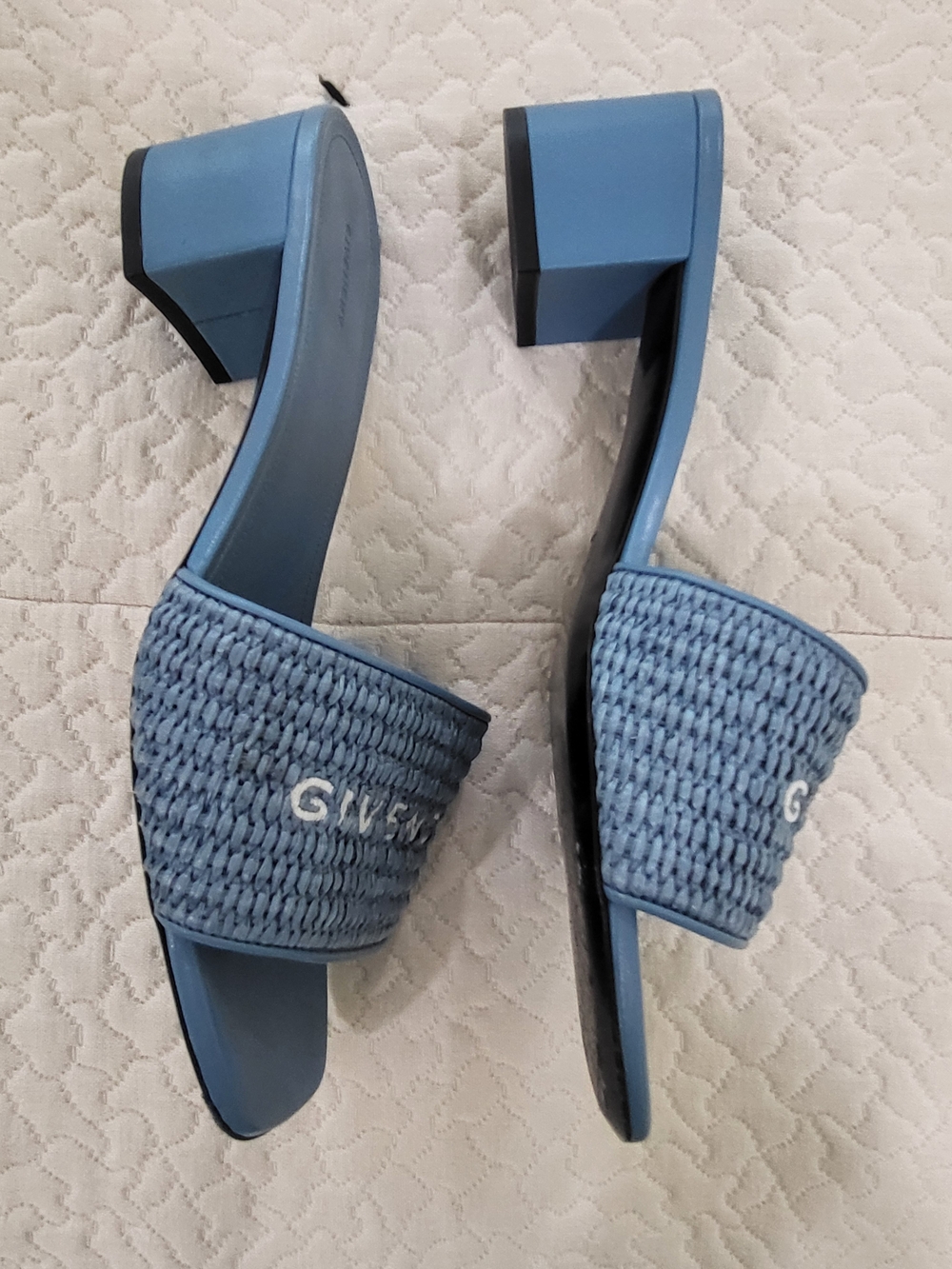 Givenchy Light Blue Woven Logo Slide Mules - Picture 3 of 5